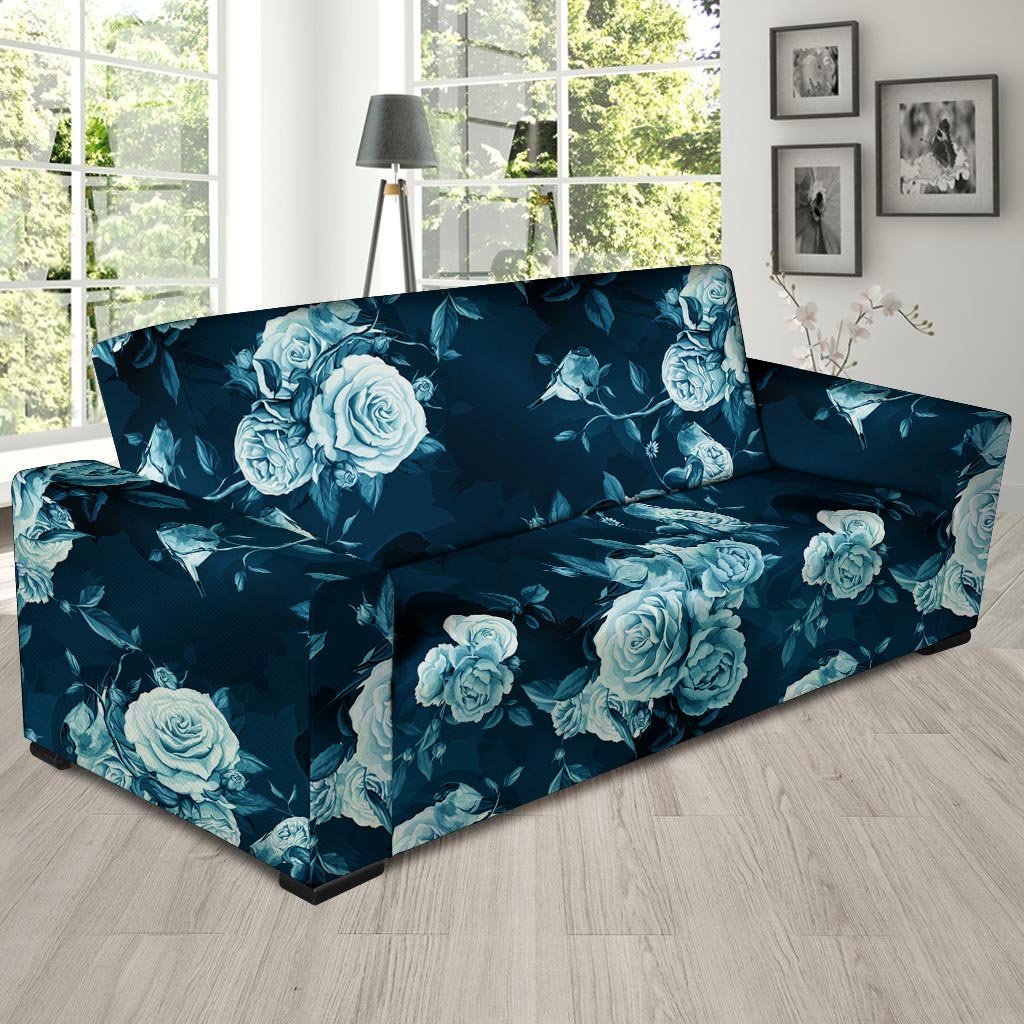 Blue Rose Floral Print Sofa Cover-grizzshop