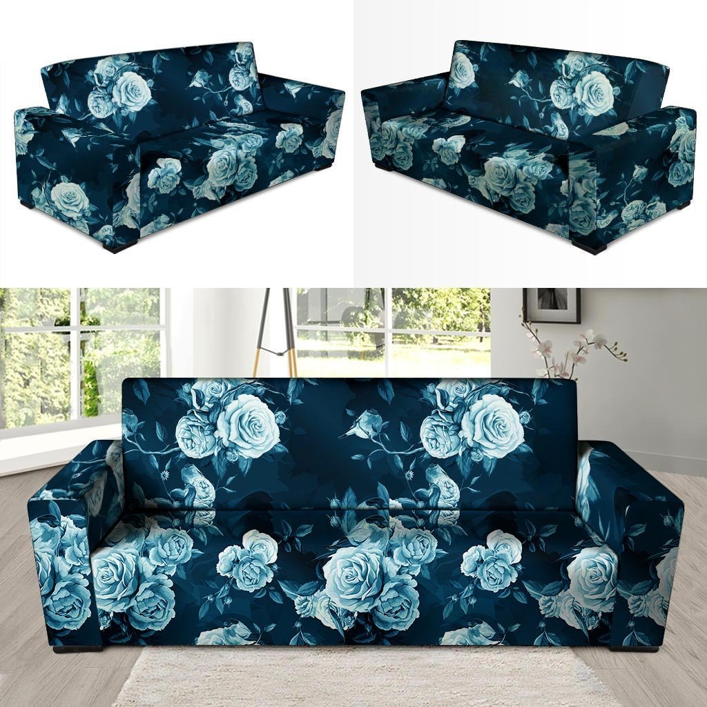 Blue Rose Floral Print Sofa Cover-grizzshop