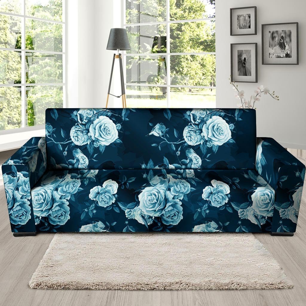 Blue Rose Floral Print Sofa Cover-grizzshop