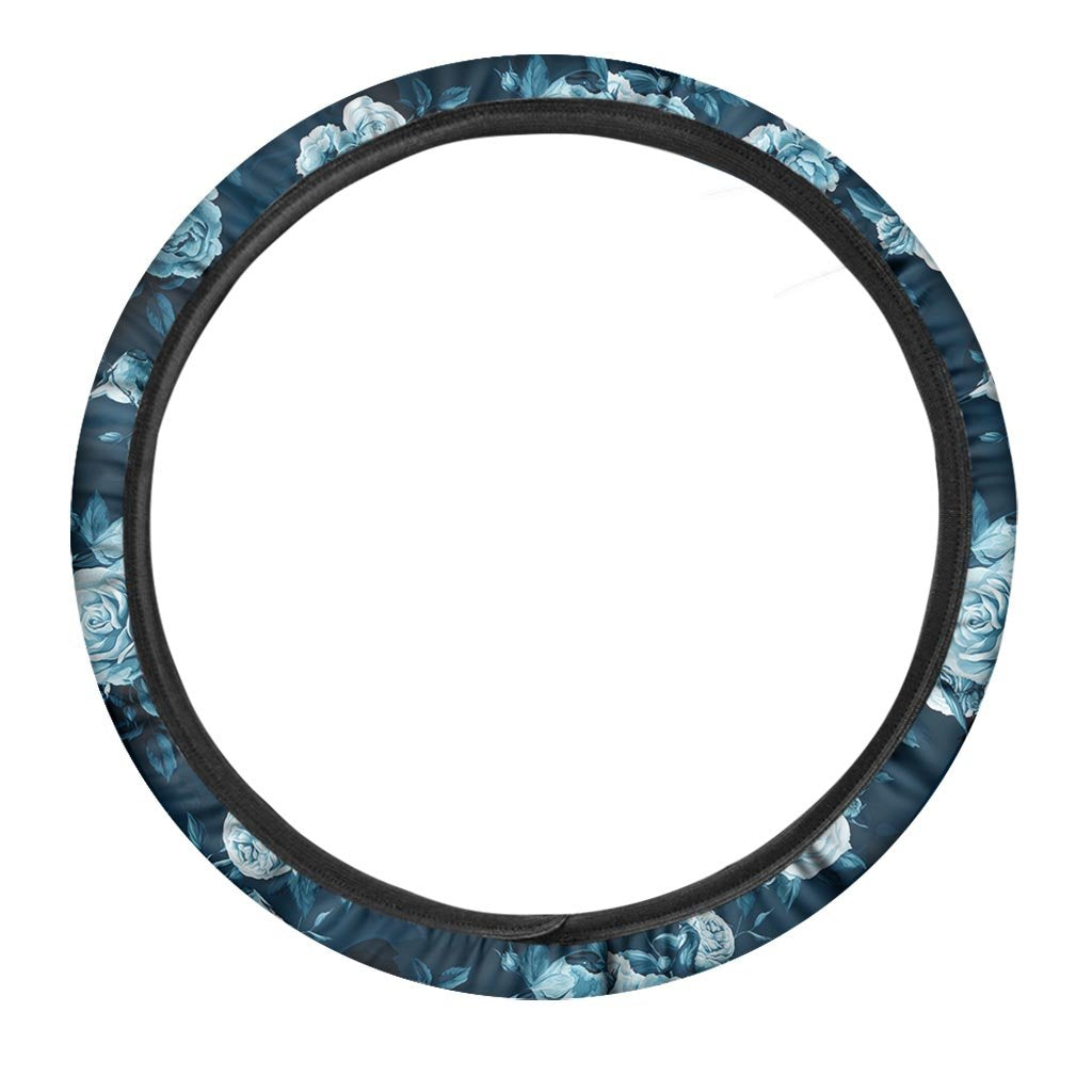 Blue Rose Floral Print Steering Wheel Cover-grizzshop