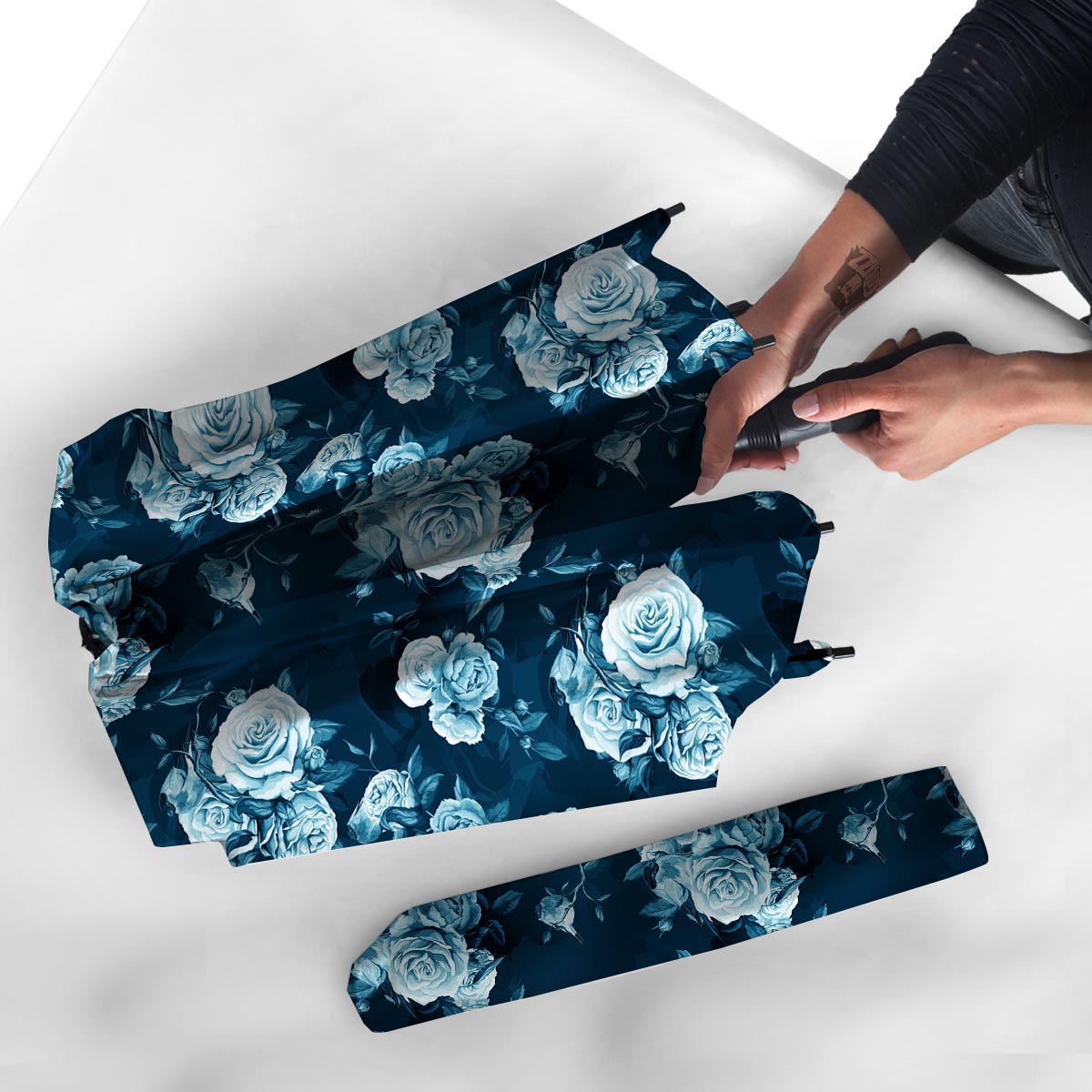 Blue Rose Floral Print Umbrella-grizzshop