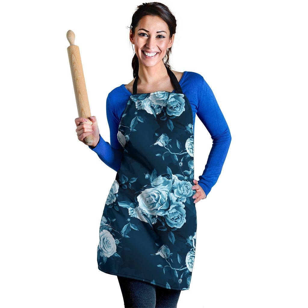 Blue Rose Floral Print Women's Apron-grizzshop