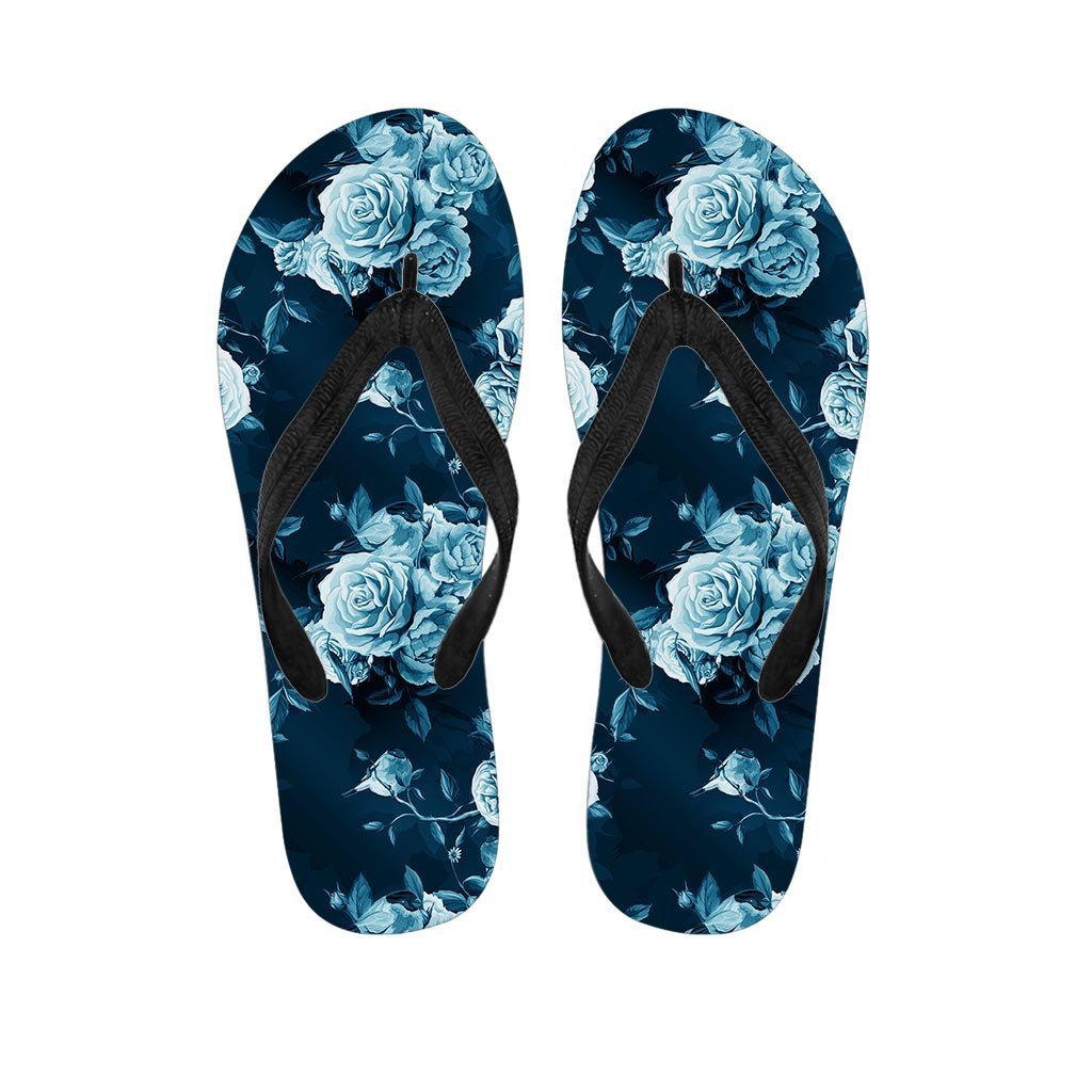 Blue Rose Floral Print Women's Flip Flops-grizzshop