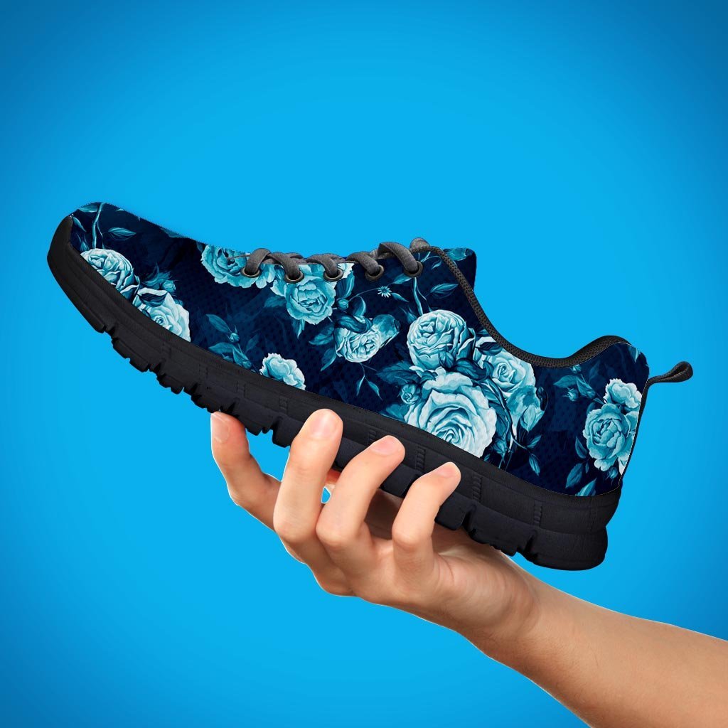 Blue Rose Floral Print Women's Sneakers-grizzshop