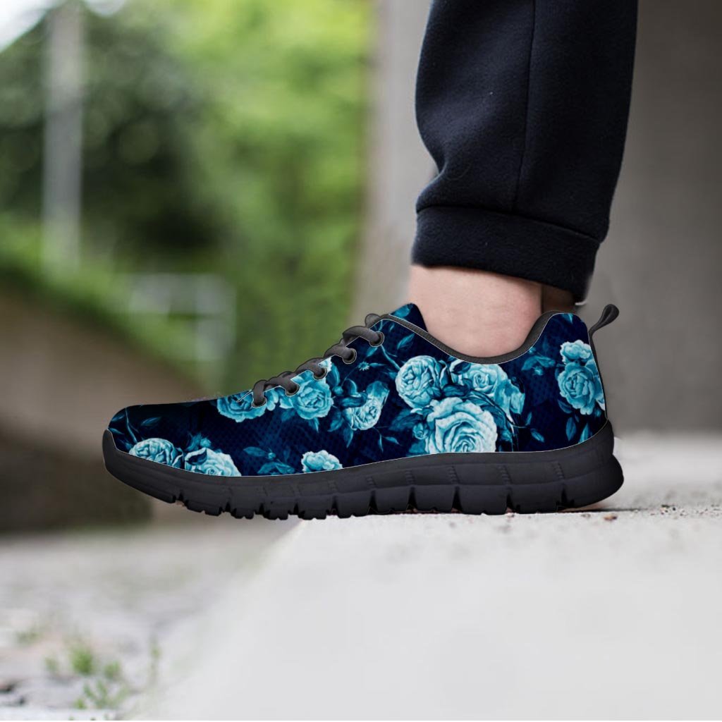 Blue Rose Floral Print Women's Sneakers-grizzshop