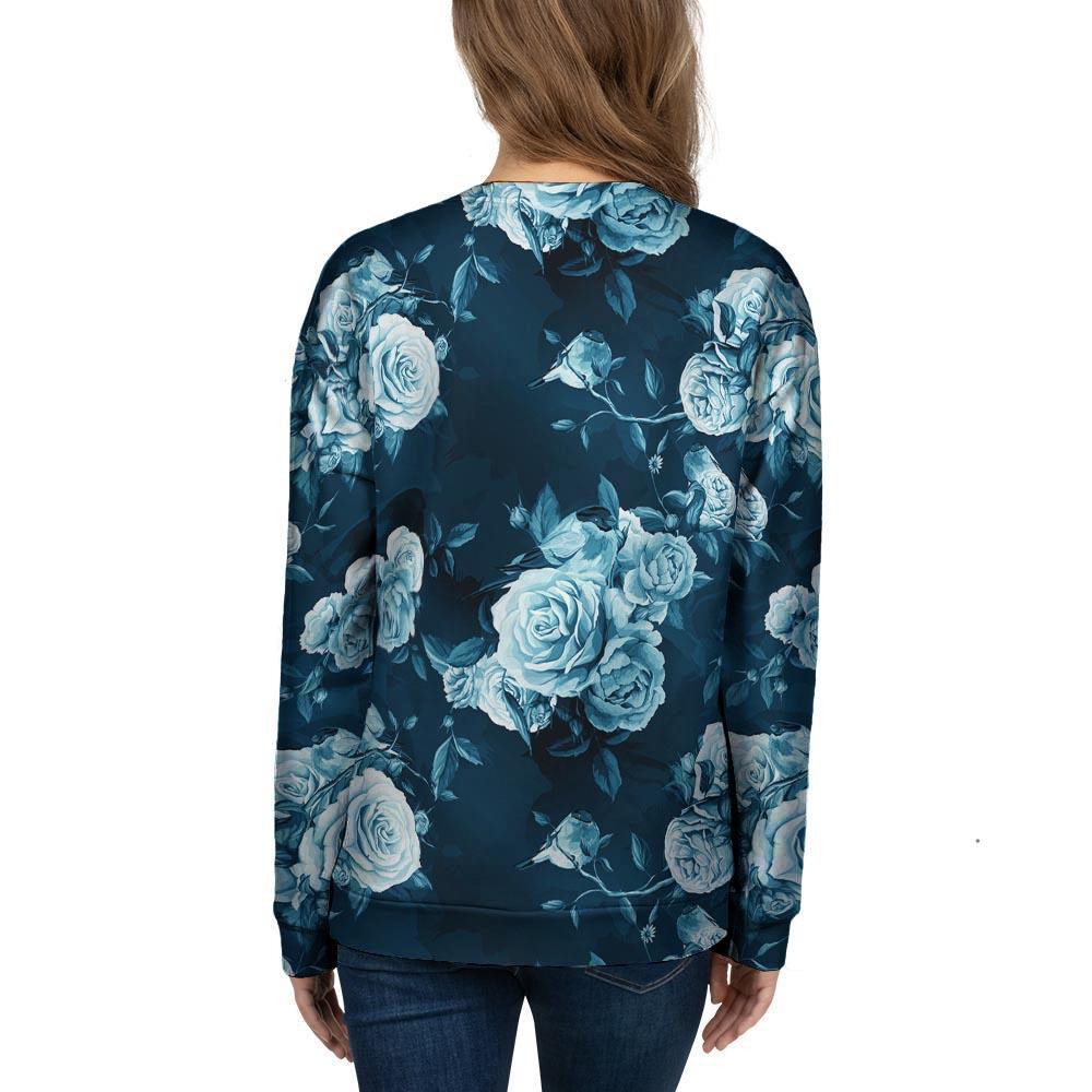 Blue Rose Floral Print Women's Sweatshirt-grizzshop