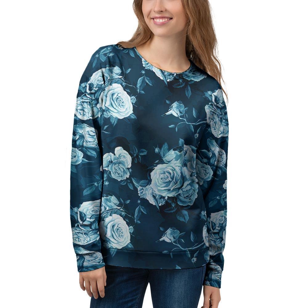 Blue Rose Floral Print Women's Sweatshirt-grizzshop