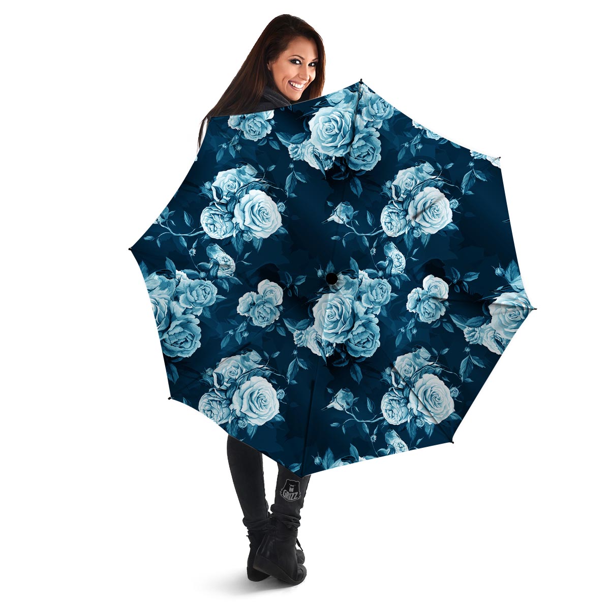 Blue Rose Floral Umbrella-grizzshop