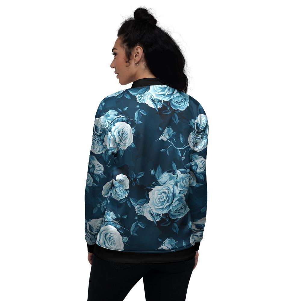 Blue Rose Floral Women's Bomber Jacket-grizzshop