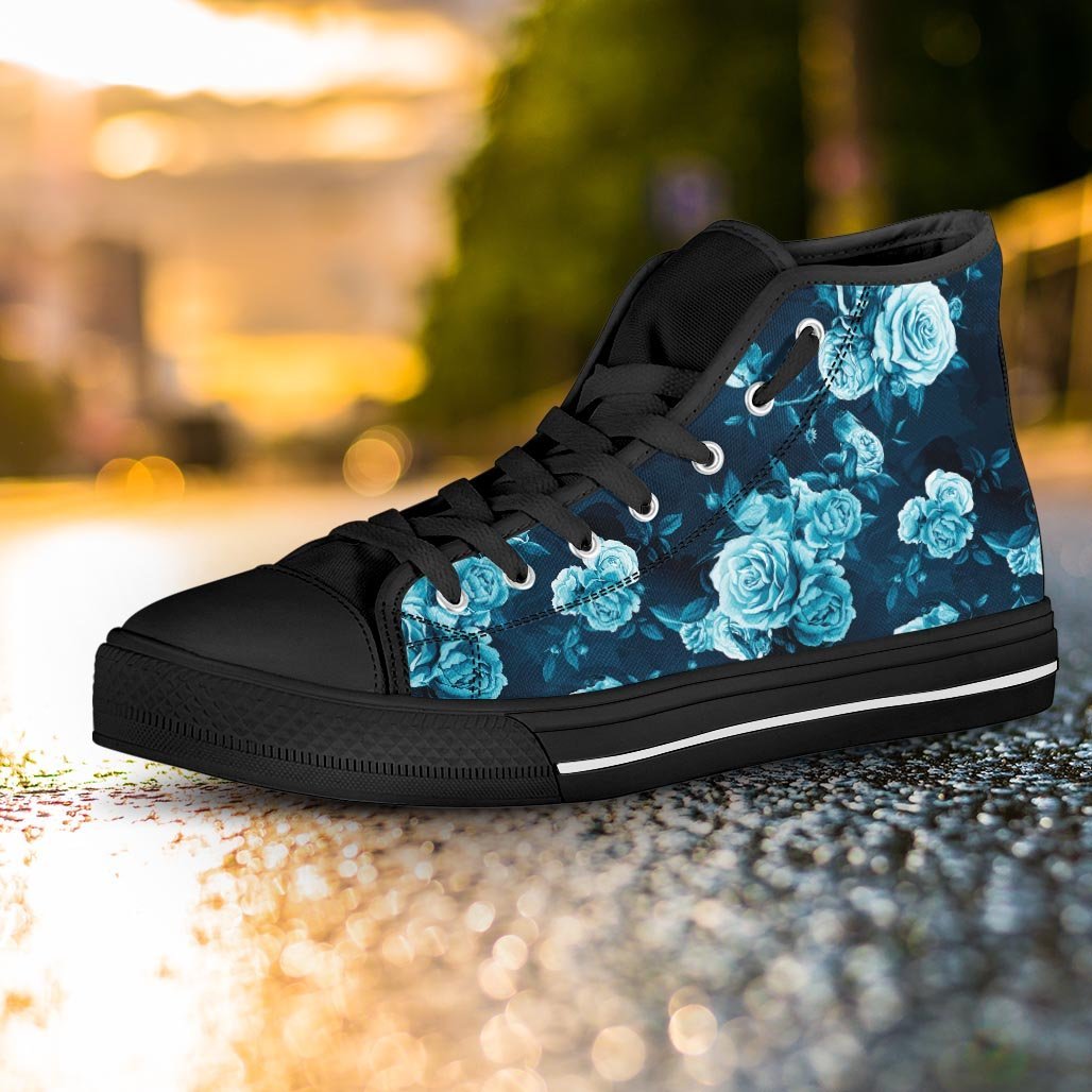 Blue Rose Floral Women's High Top Shoes-grizzshop
