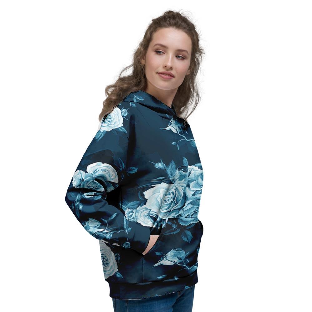 Blue Rose Floral Women's Hoodie-grizzshop