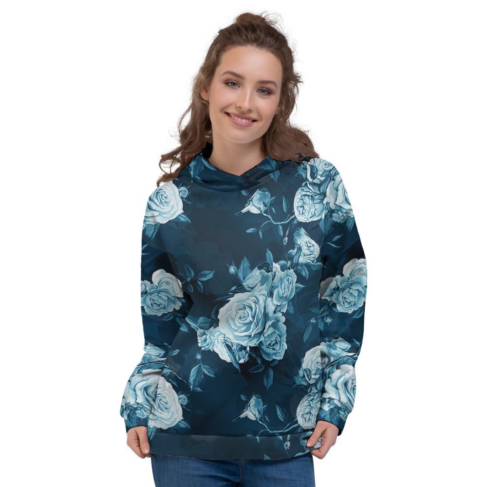 Blue Rose Floral Women's Hoodie-grizzshop