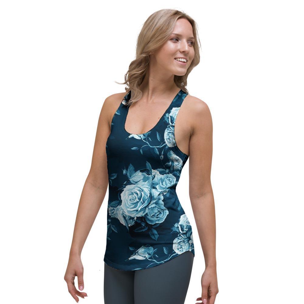 Blue Rose Floral Women's Racerback Tank Top-grizzshop