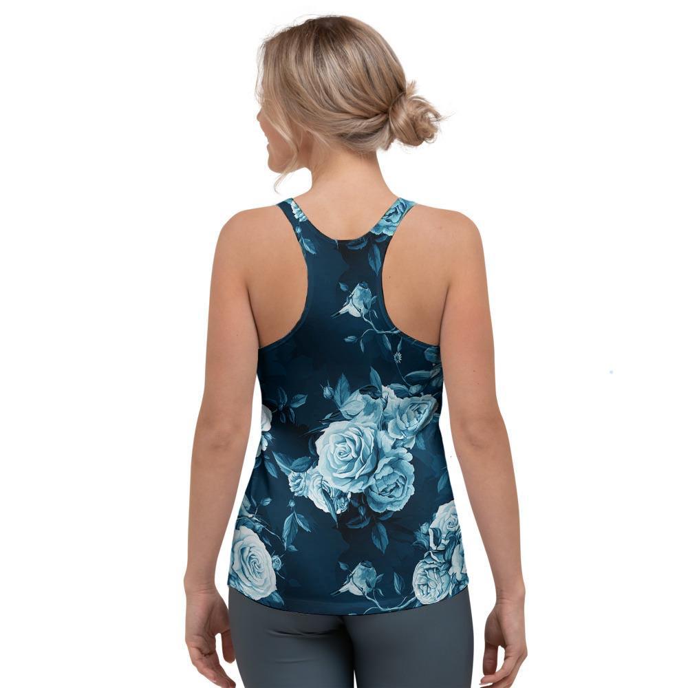 Blue Rose Floral Women's Racerback Tank Top-grizzshop