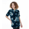 Blue Rose Floral Women's Short Sleeve Shirts-grizzshop