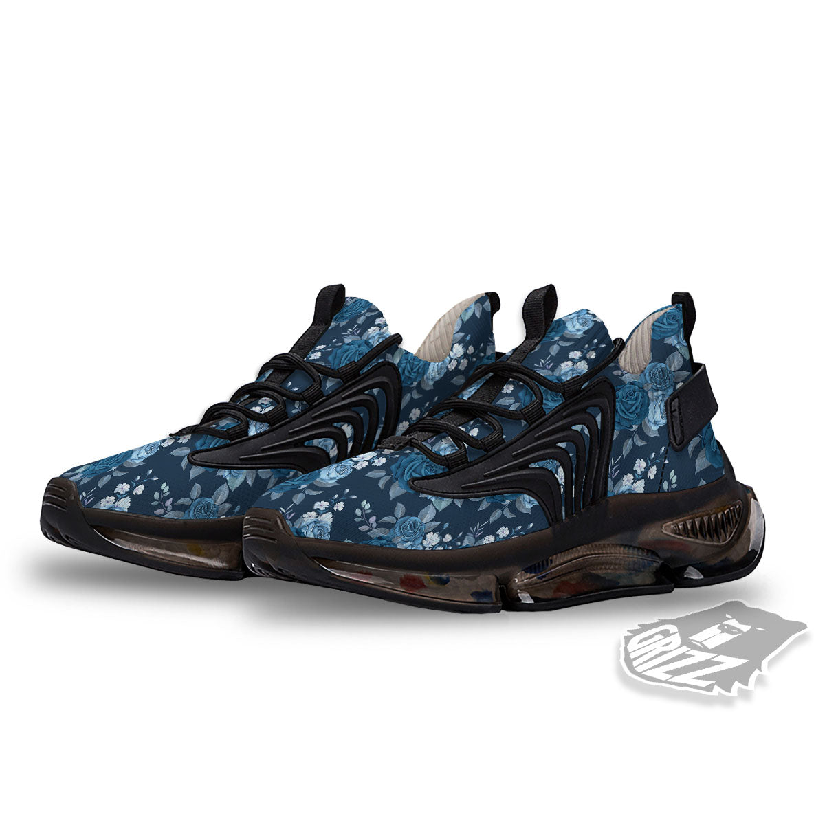 Blue Rose Royal Print Pattern Black Gym Shoes-grizzshop