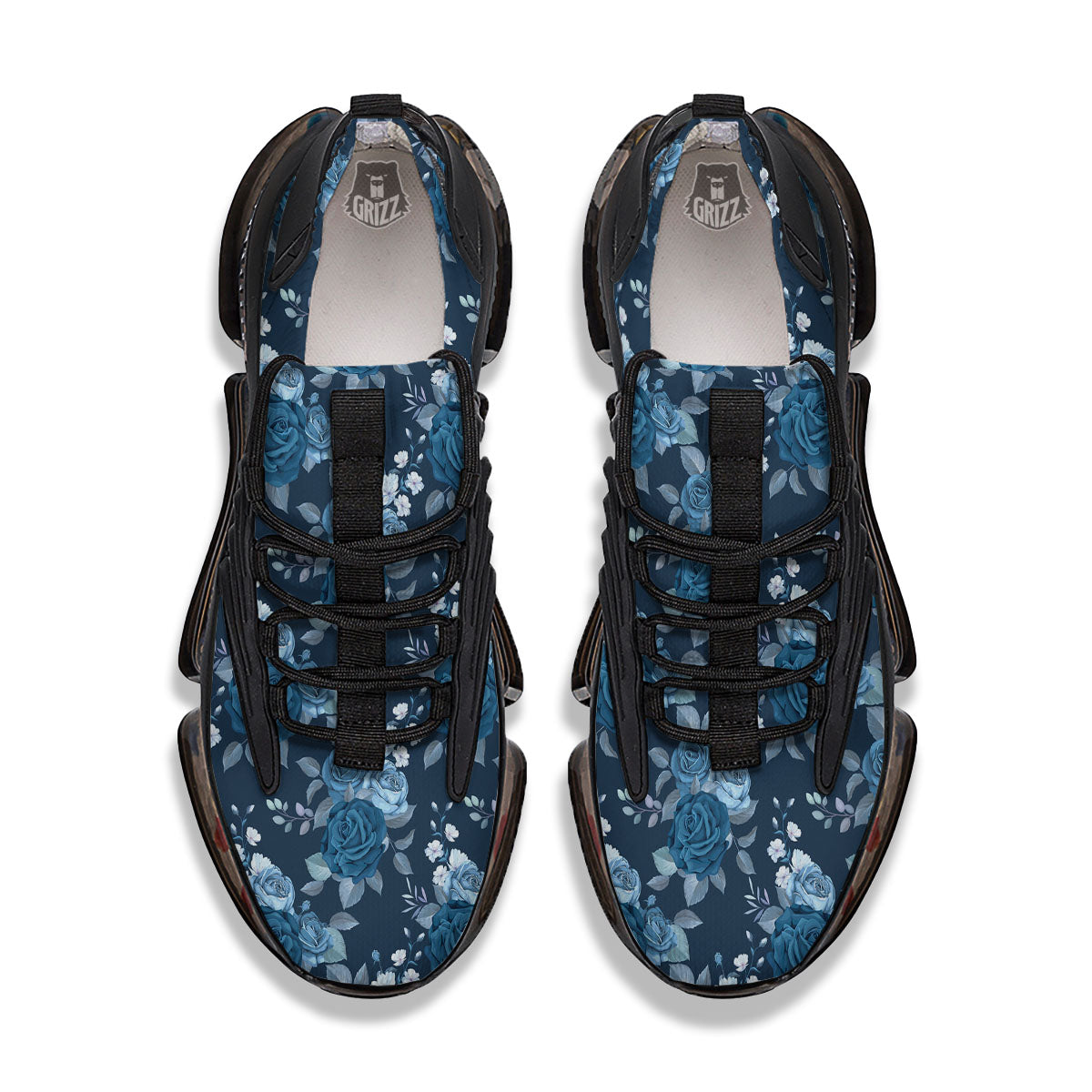 Blue Rose Royal Print Pattern Black Gym Shoes-grizzshop