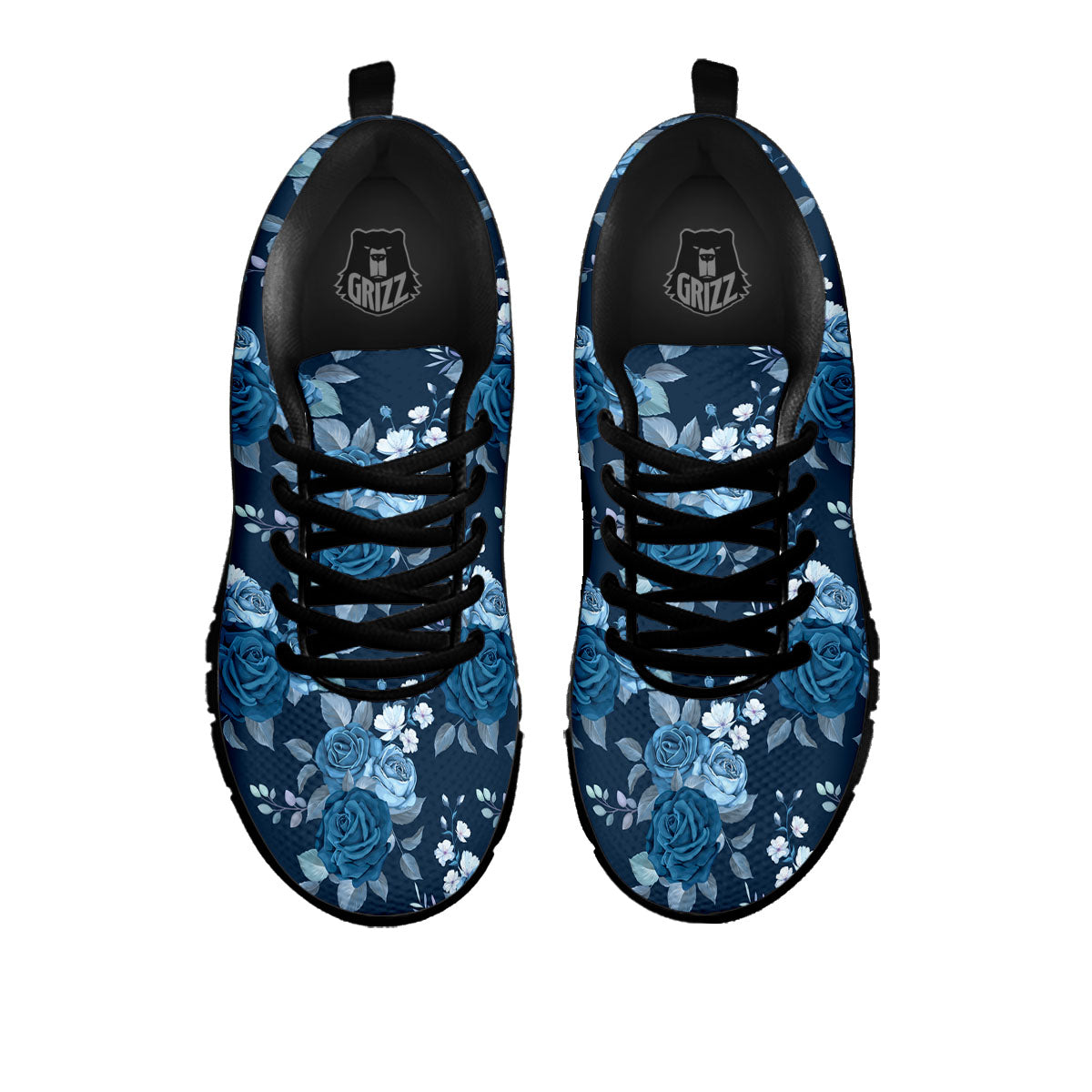 Blue Rose Royal Print Pattern Black Sneaker-grizzshop