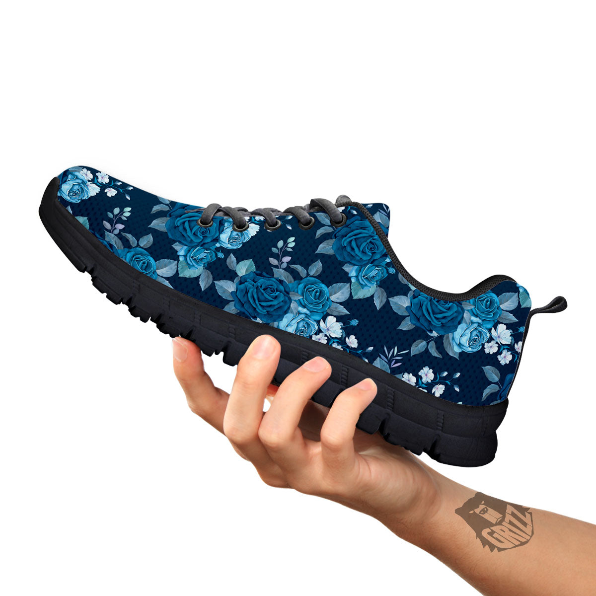 Blue Rose Royal Print Pattern Black Sneaker-grizzshop