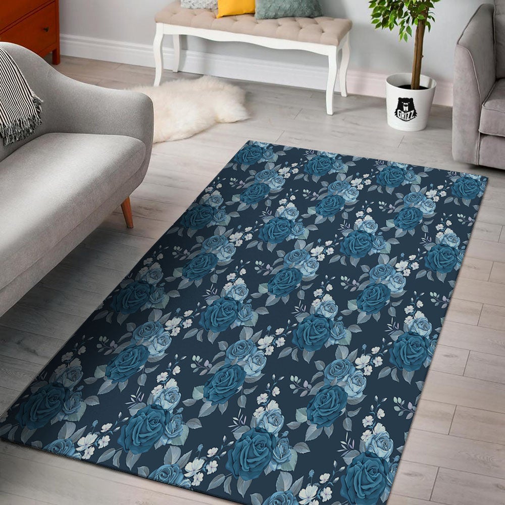 Blue Rose Royal Print Pattern Floor Mat-grizzshop