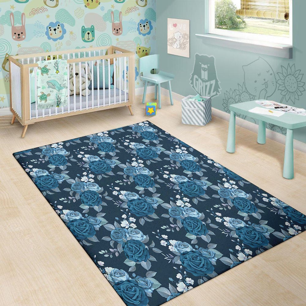 Blue Rose Royal Print Pattern Floor Mat-grizzshop