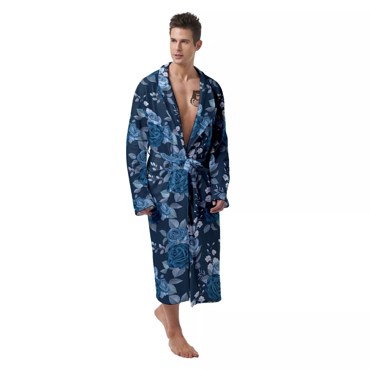 Blue Rose Royal Print Pattern Men's Robe-grizzshop