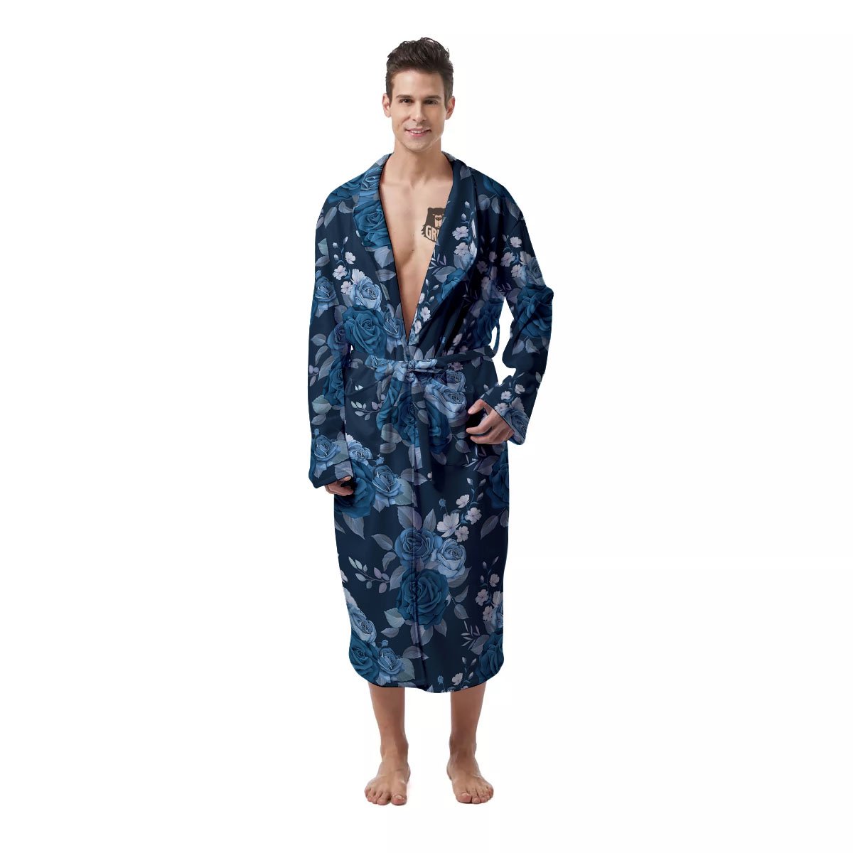 Blue Rose Royal Print Pattern Men's Robe-grizzshop