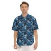 Blue Rose Royal Print Pattern Men's Short Sleeve Shirts-grizzshop