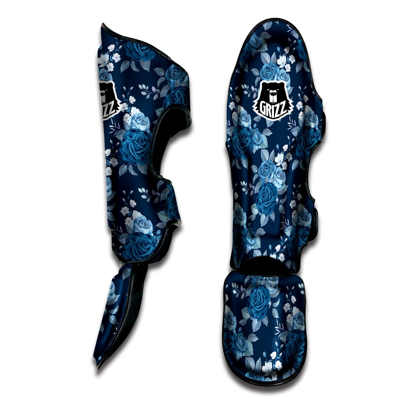 Blue Rose Royal Print Pattern Muay Thai Shin Guards-grizzshop