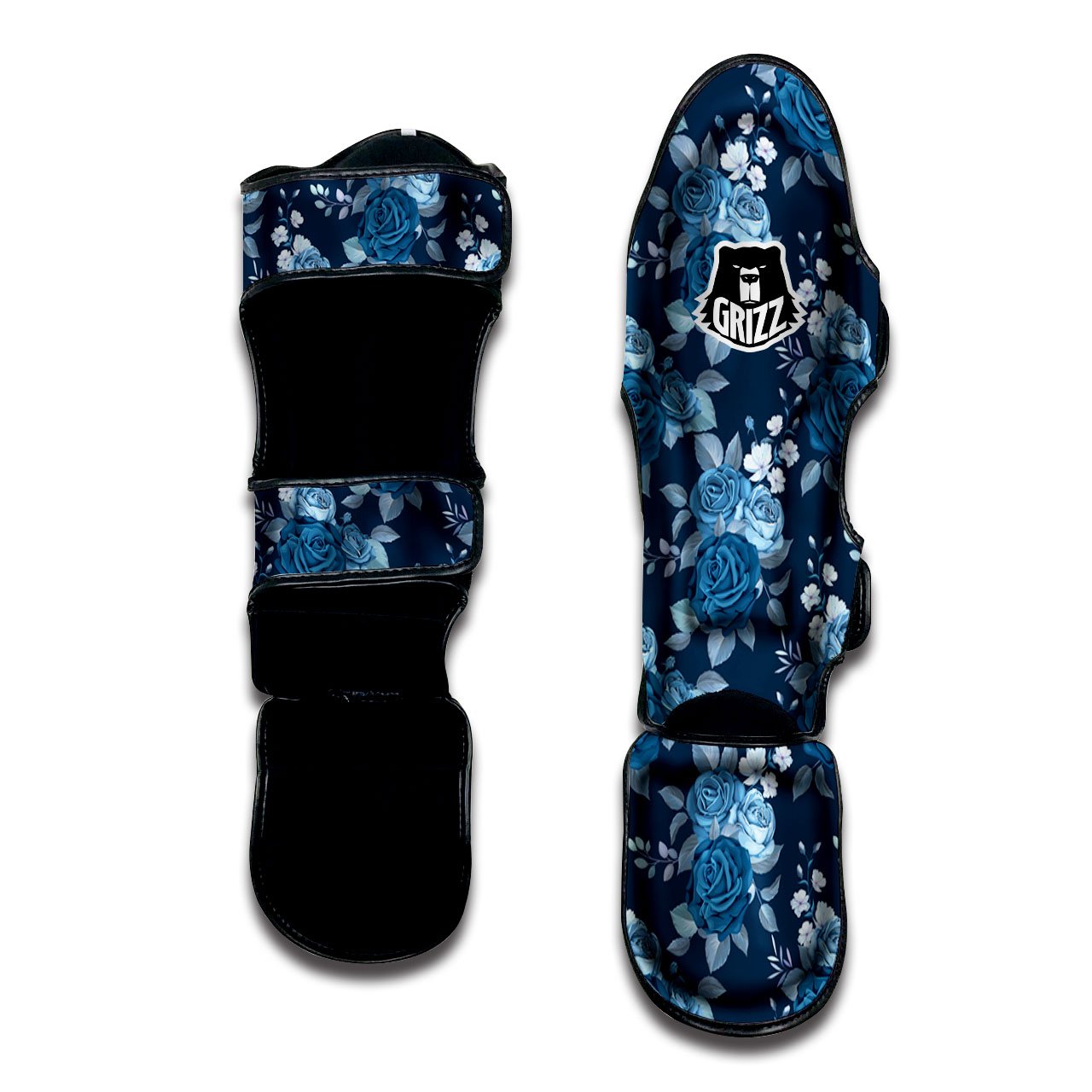 Blue Rose Royal Print Pattern Muay Thai Shin Guards-grizzshop