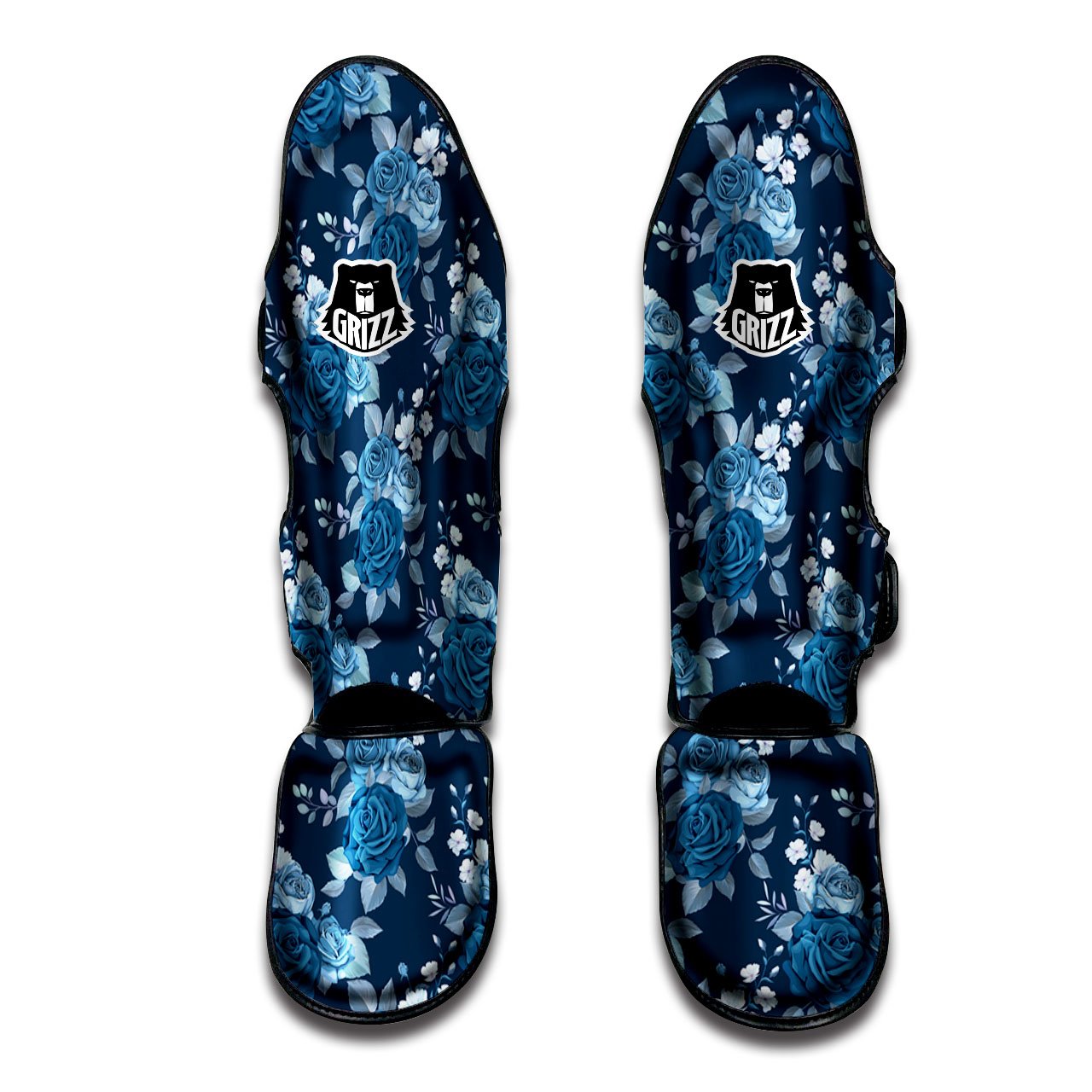 Blue Rose Royal Print Pattern Muay Thai Shin Guards-grizzshop