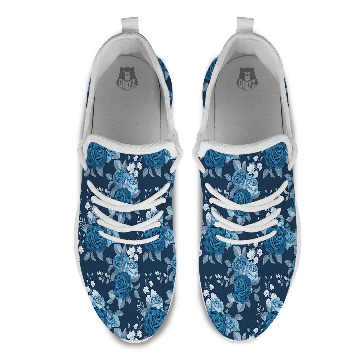 Blue Rose Royal Print Pattern White Athletic Shoes-grizzshop