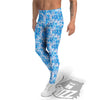 Blue Russian Floral Gzhel Print Pattern Men's Leggings-grizzshop