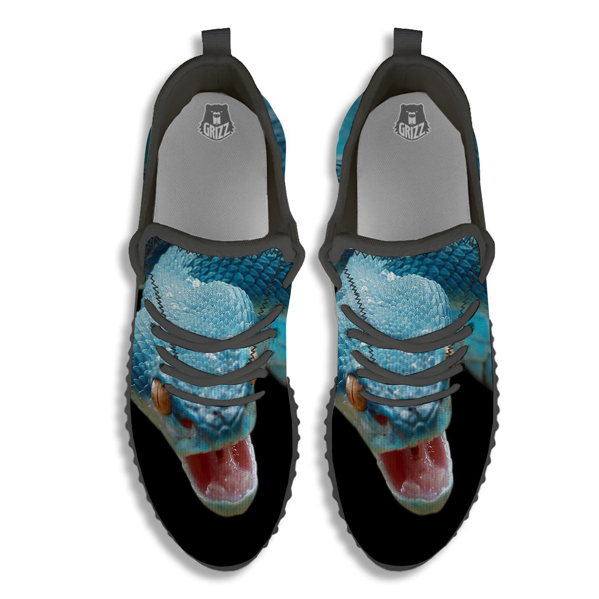 Blue Scary Viper Snake Print Black Walking Shoes-grizzshop