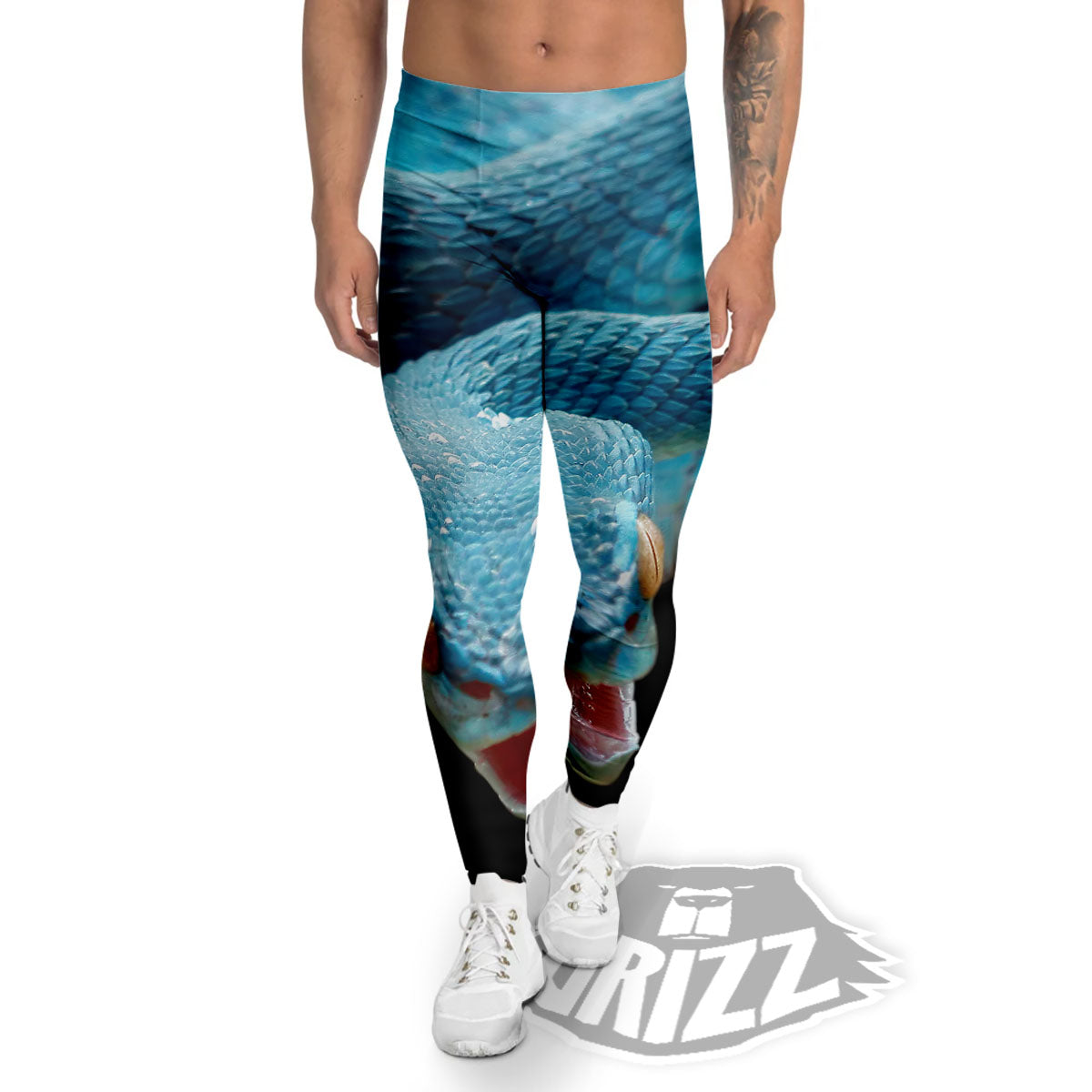 Blue Scary Viper Snake Print Men's Leggings-grizzshop