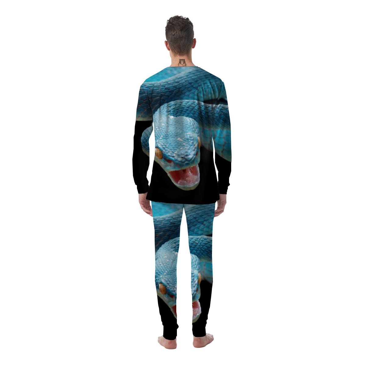 Blue Scary Viper Snake Print Men's Pajamas-grizzshop