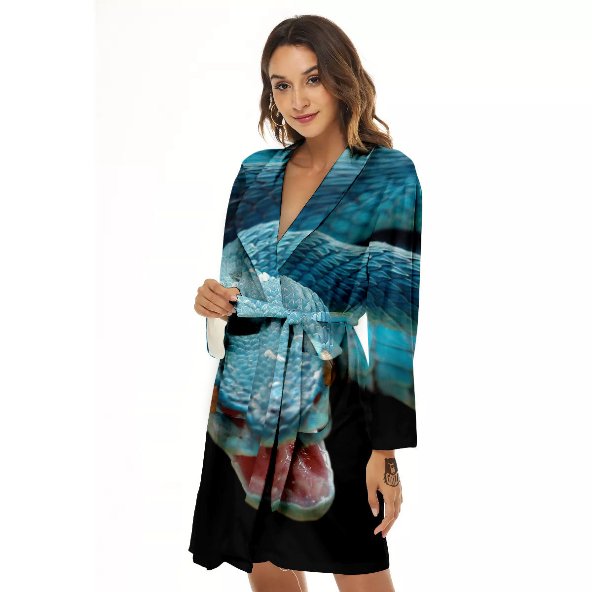 Blue Scary Viper Snake Print Women's Robe-grizzshop