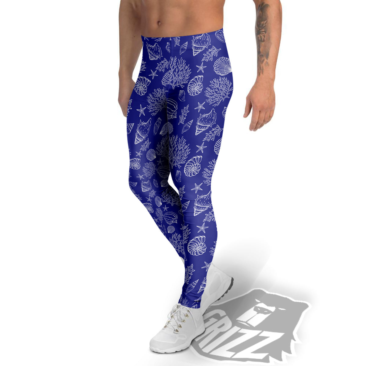 Blue Sea Corals Print Pattern Men's Leggings-grizzshop