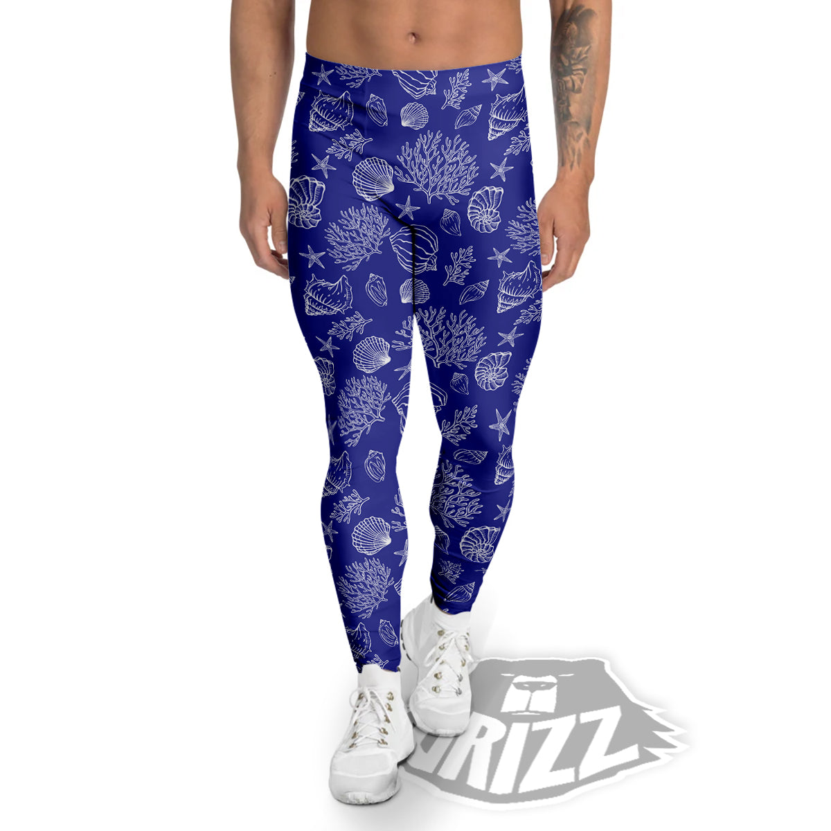 Blue Sea Corals Print Pattern Men's Leggings-grizzshop