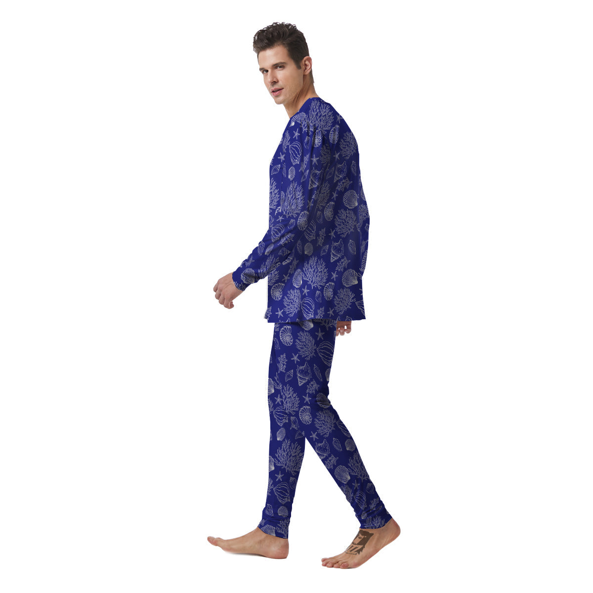 Blue Sea Corals Print Pattern Men's Pajamas-grizzshop