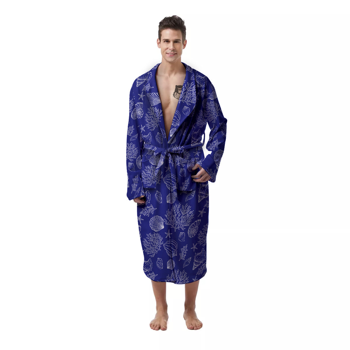 Blue Sea Corals Print Pattern Men's Robe-grizzshop