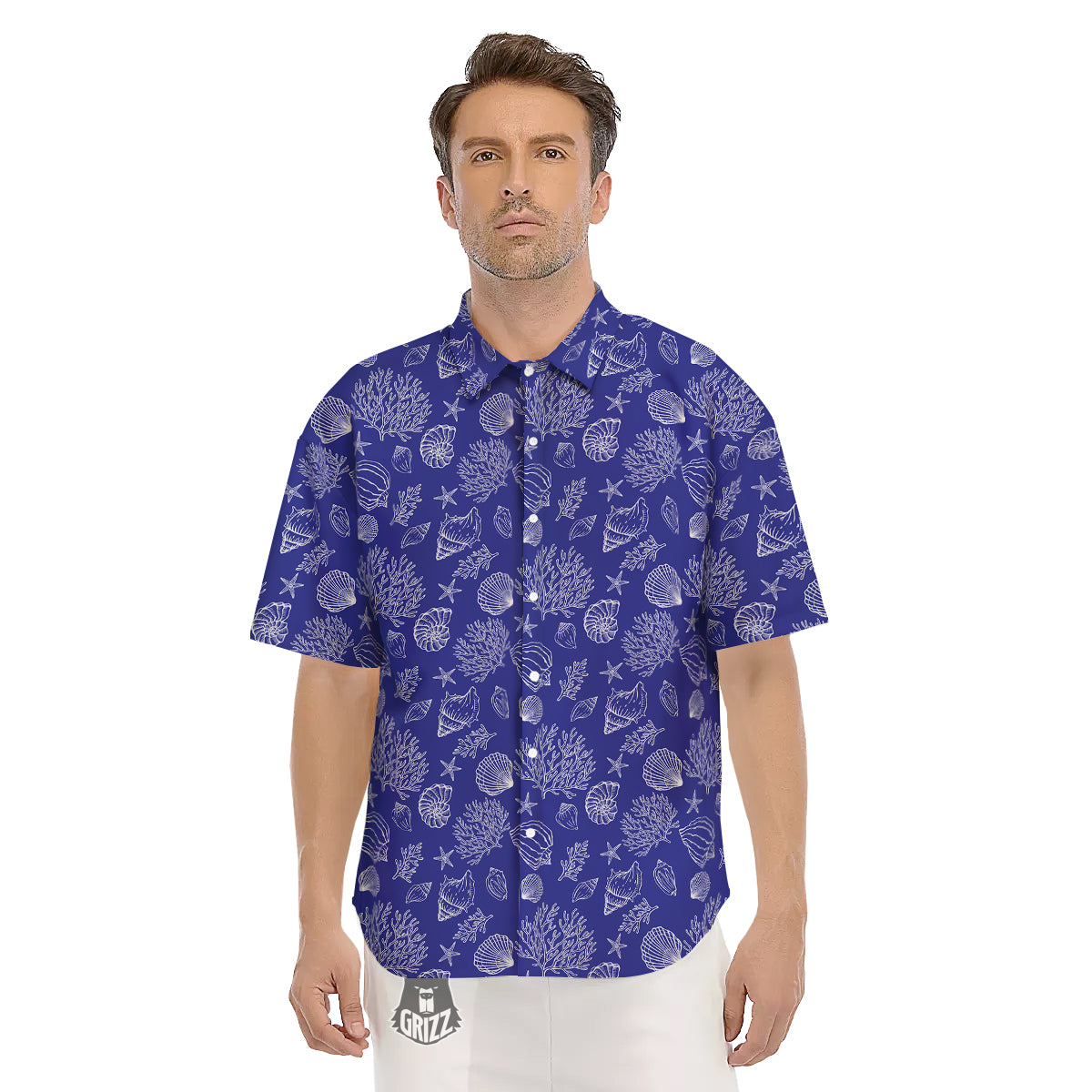 Blue Sea Corals Print Pattern Men's Short Sleeve Shirts-grizzshop