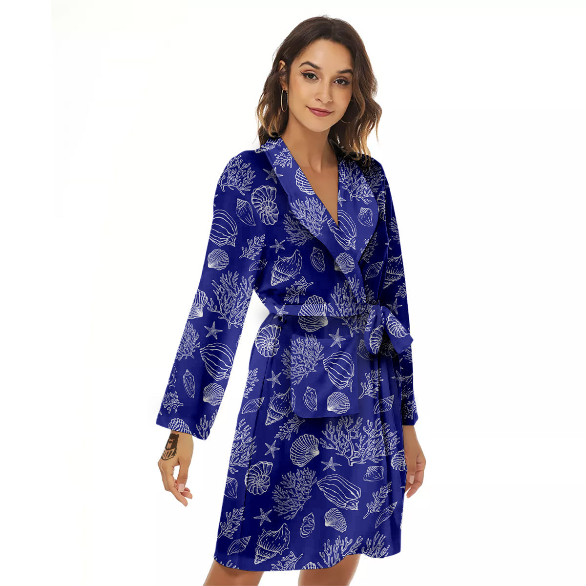 Blue Sea Corals Print Pattern Women's Robe-grizzshop