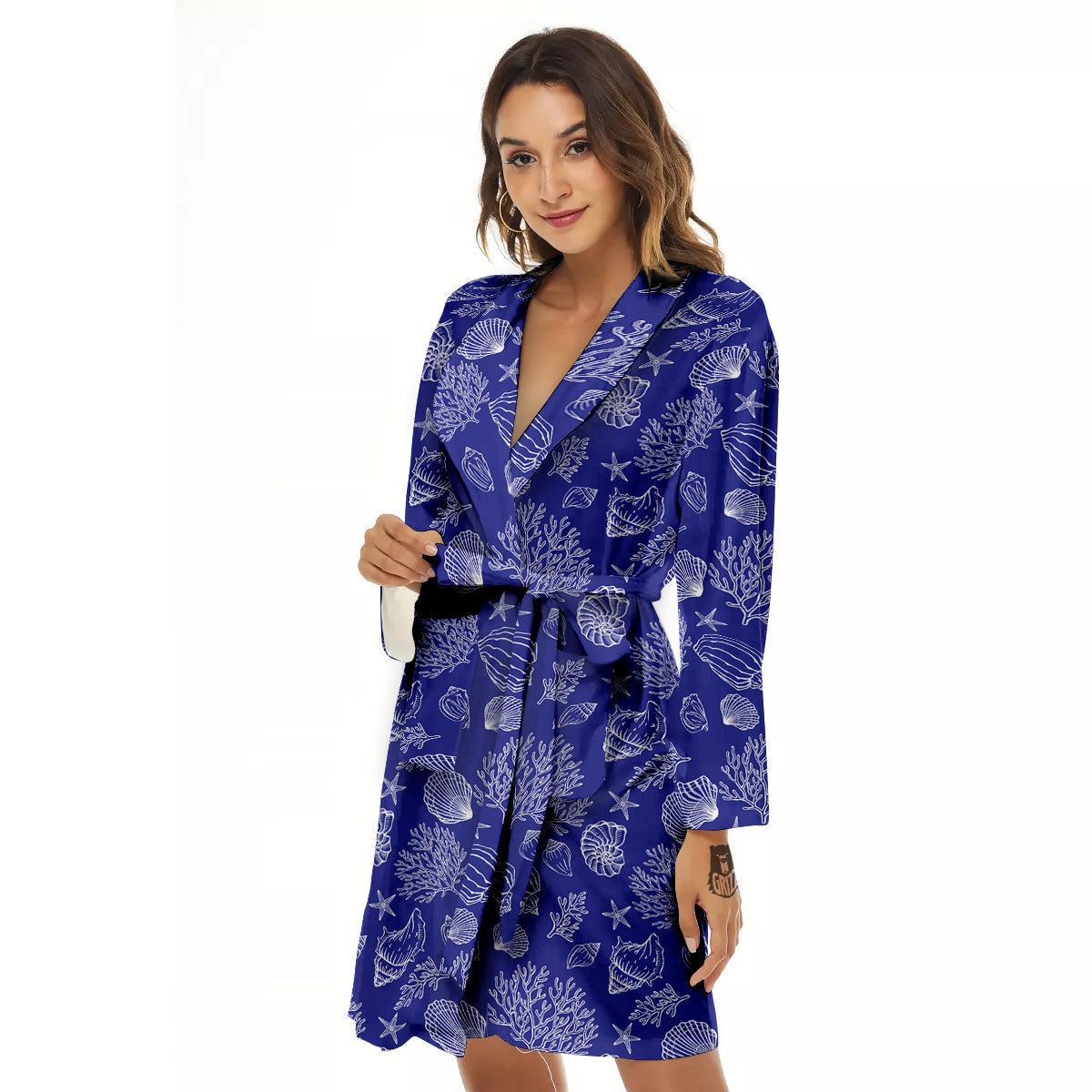 Blue Sea Corals Print Pattern Women's Robe-grizzshop