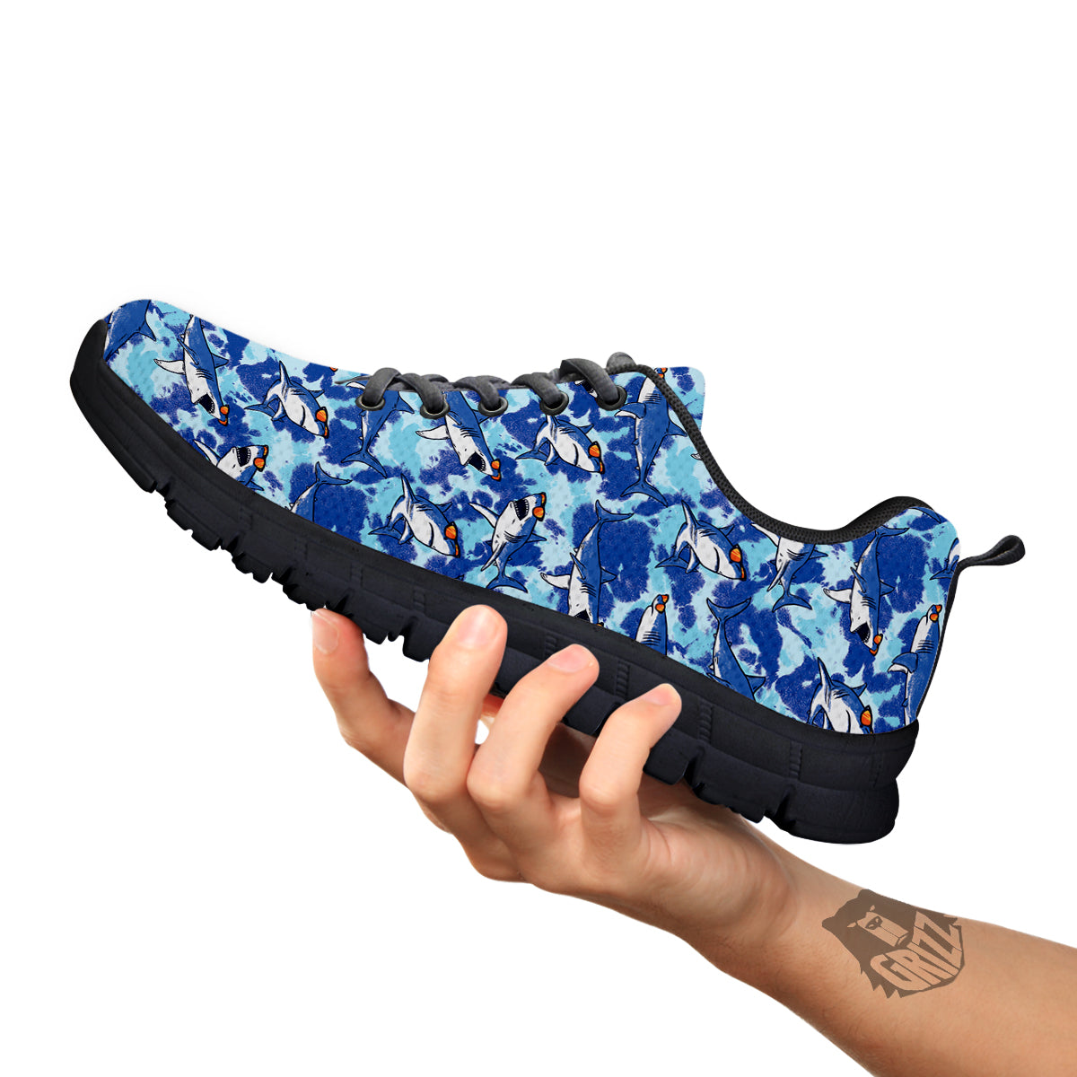 Blue Shark Print Pattern Black Sneaker-grizzshop