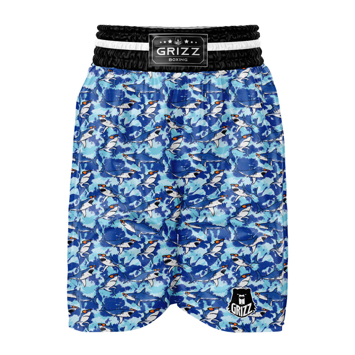 Blue Shark Print Pattern Boxing Shorts-grizzshop