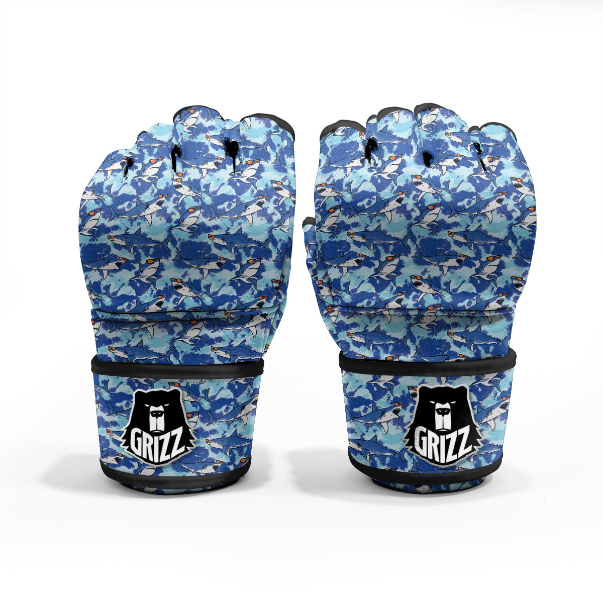 Blue Shark Print Pattern MMA Gloves-grizzshop