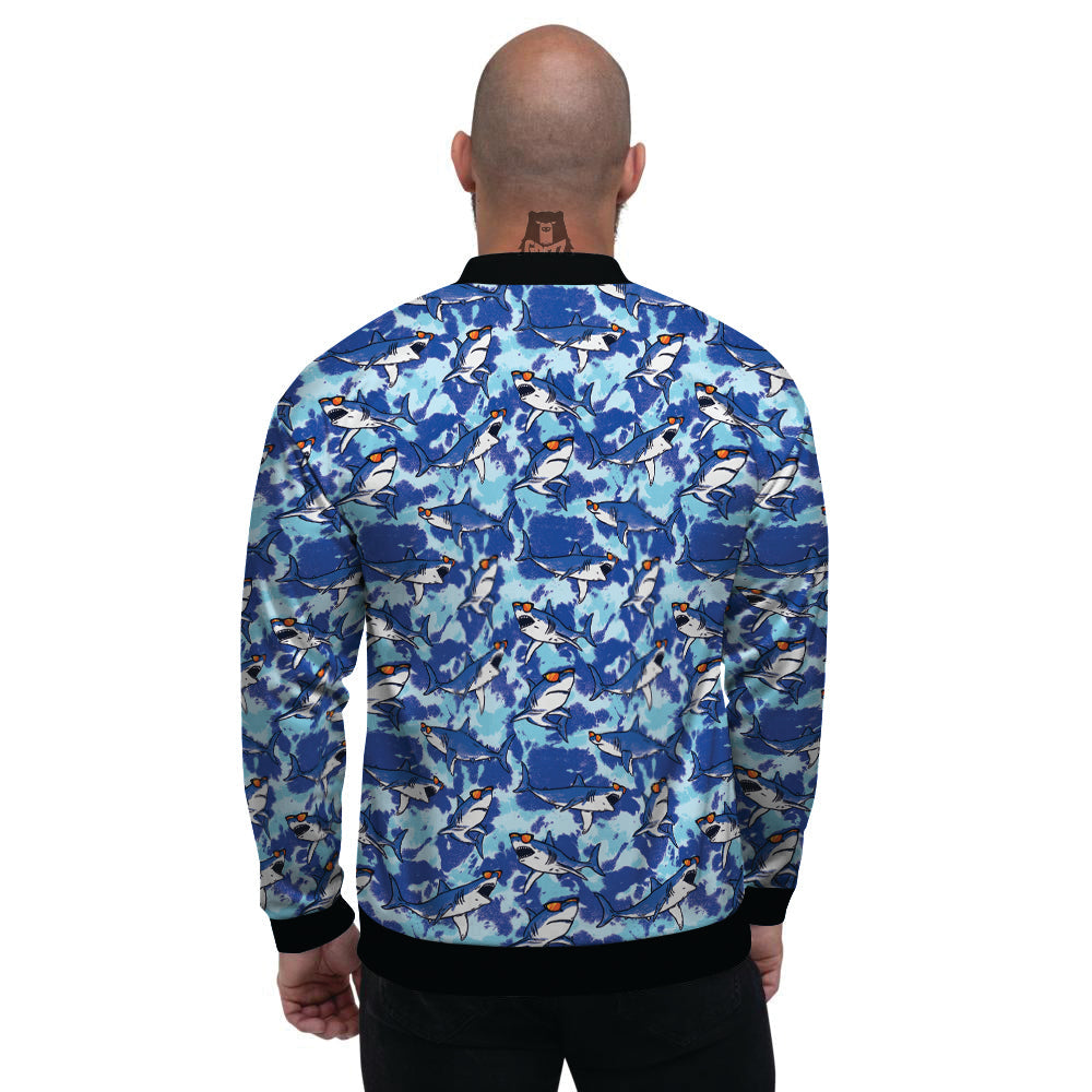 Blue Shark Print Pattern Men's Bomber Jacket-grizzshop
