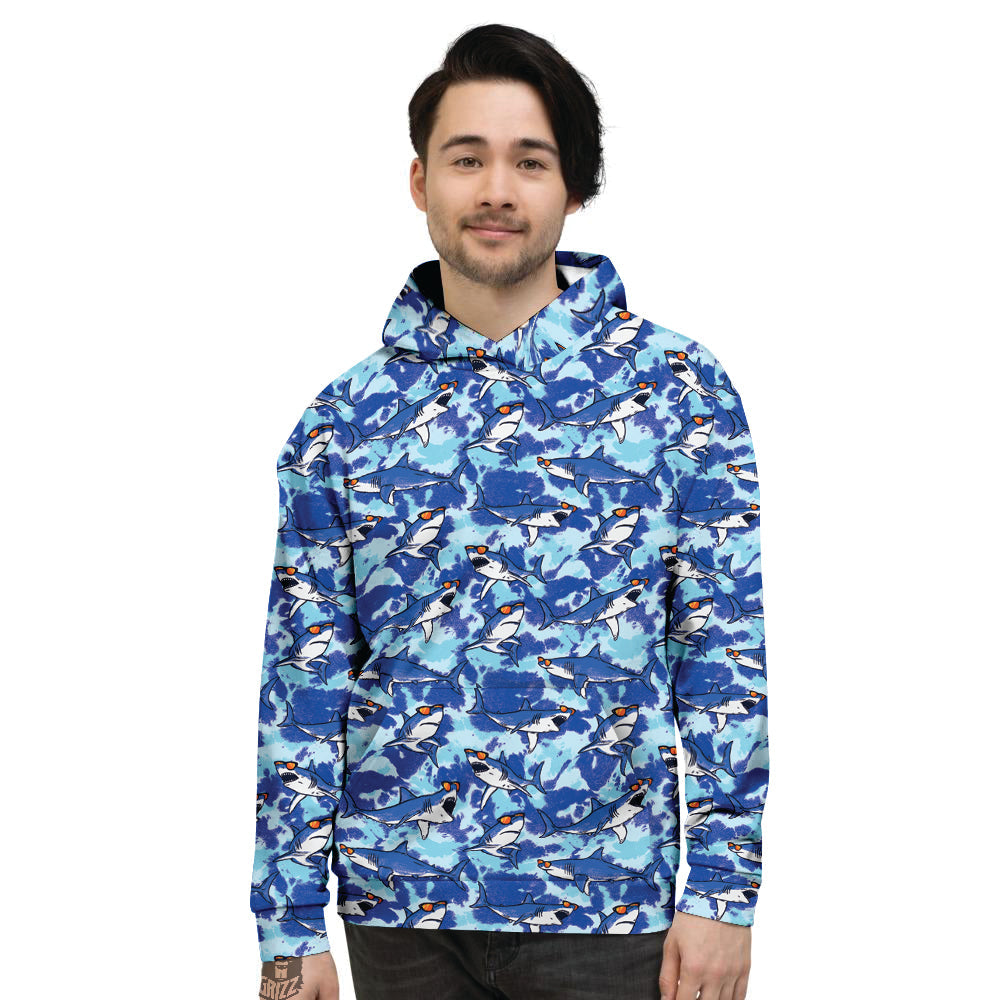 Blue Shark Print Pattern Men's Hoodie-grizzshop