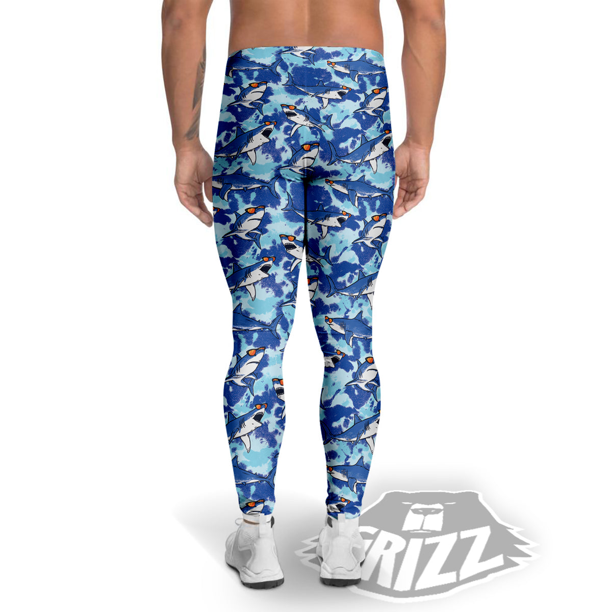 Blue Shark Print Pattern Men's Leggings-grizzshop